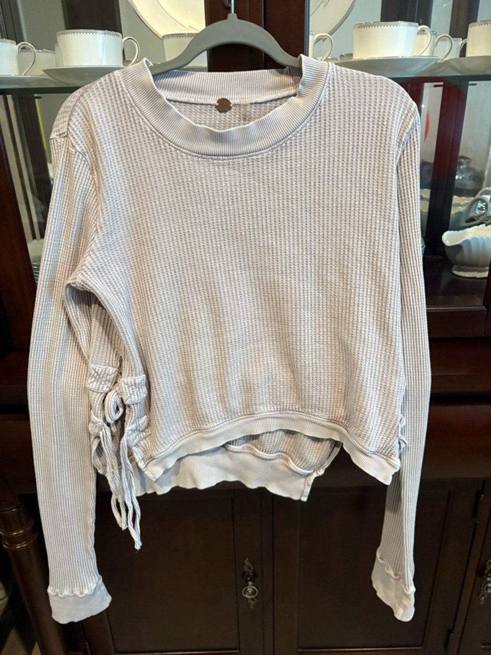 Free People Light Lavender Waffle Knit Side Tie Pullover